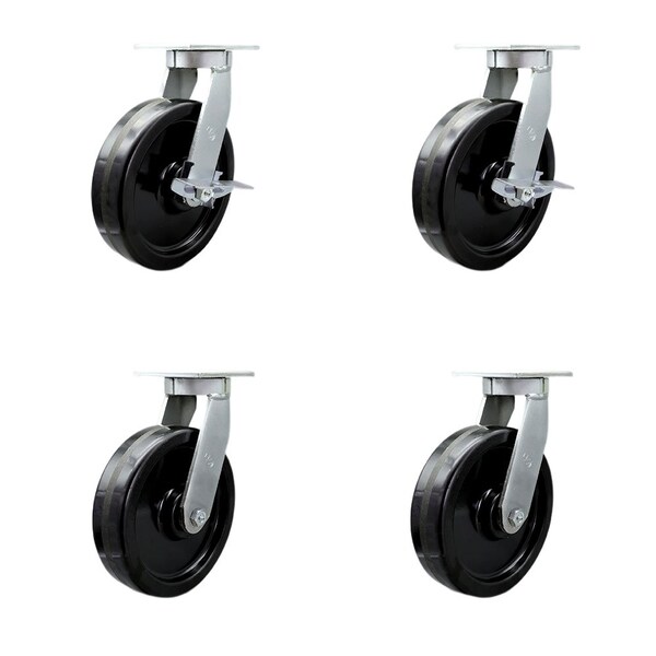 Service Caster 10'' Extra Heavy Duty Phenolic Wheel Caster Set 4 Swivel Locks 2 Brakes, 4PK CRAN-SCC-KP92S1030-PHR-SLB-BSL2BSL-2 - main